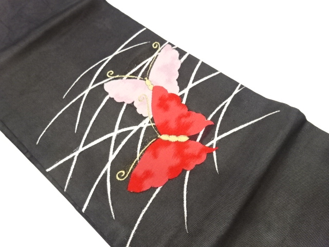 絽蝶に芝模様織出し名古屋帯
